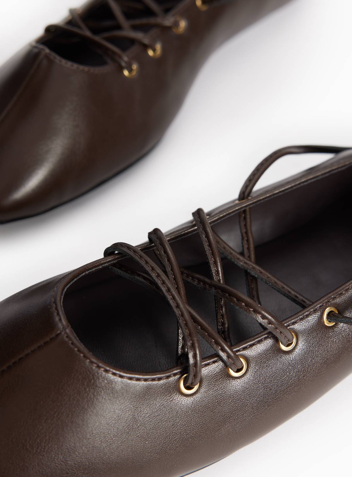 Brown Faux Leather Lace Up Ballerina Shoes 5 - Image 2